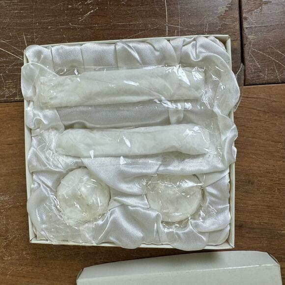 Vintage NEW White Ceramic Baby Fork & Spoon 1st Curl & Tooth Trinkets Gift Set - Picture 2 of 5